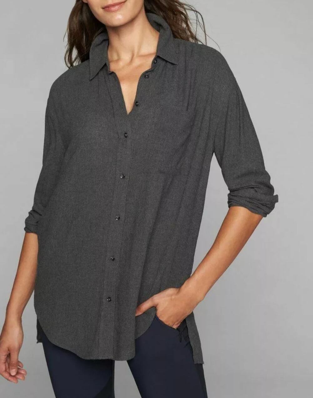Athleta Avenues Shirt Top Charcoal Grey Heather SIZE M